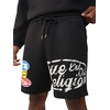 True Religion Men’s Logo Sweat Short – Elastic Waist, Logo Patch, Side Pockets(Jet Black)