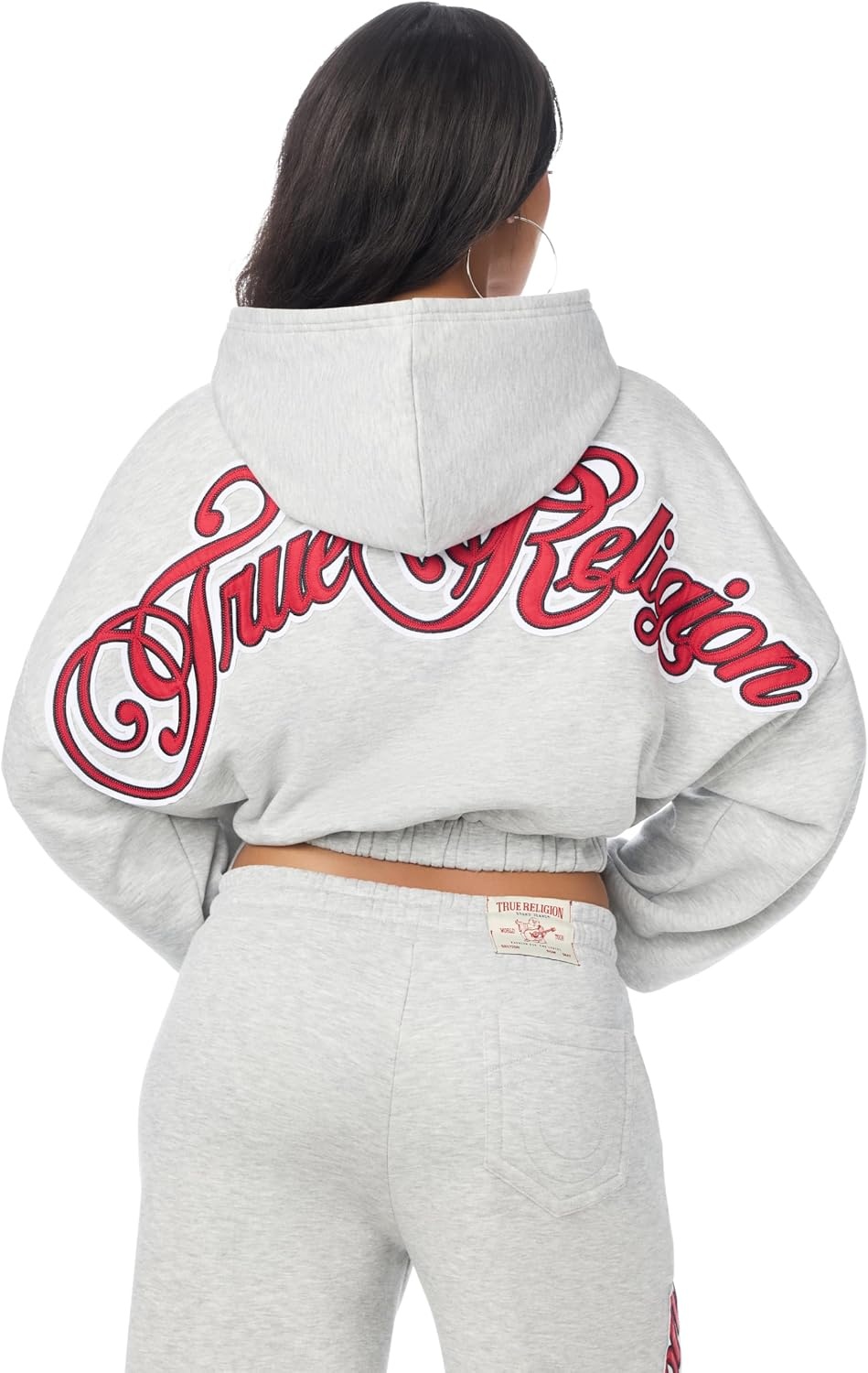 image:imageTrue Religion Womens Applique Girlfriend Zip Up Hoodie 60 Cotton 40 Polyester Relaxed Fit Signature Applique DetailHeather Grey
