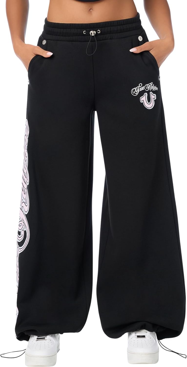 image:imageTrue Religion Womens Applique Wide Leg Pants 60 Cotton 40 Polyester Relaxed Wide Leg Signature Applique DetailJet Black
