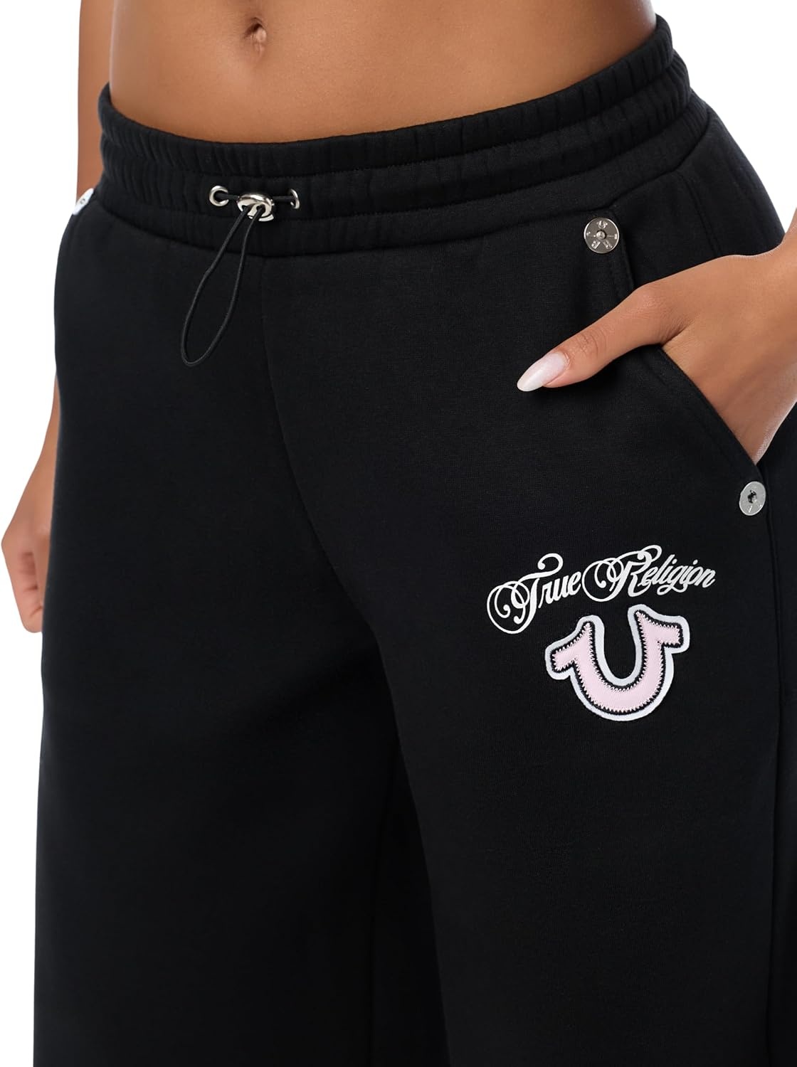 image:imageTrue Religion Womens Applique Wide Leg Pants 60 Cotton 40 Polyester Relaxed Wide Leg Signature Applique DetailJet Black