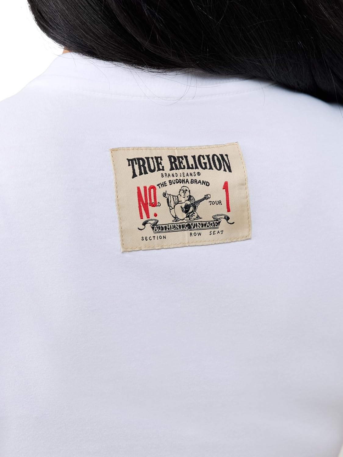 image:imageTrue Religion Womens Crystal Buddha Anniversary Tee 95 Cotton Blend Crew Neck Signature Graphic DetailOptic White