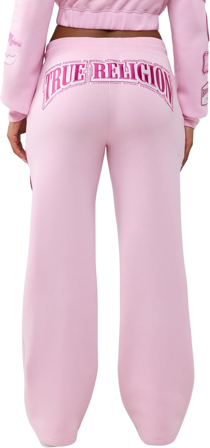image:imageTrue Religion Womens Crystal Patch Mid Rise Straight Leg Sweatpants 60 Cotton 40 Polyester Comfortable FitRoseate Spoonbill