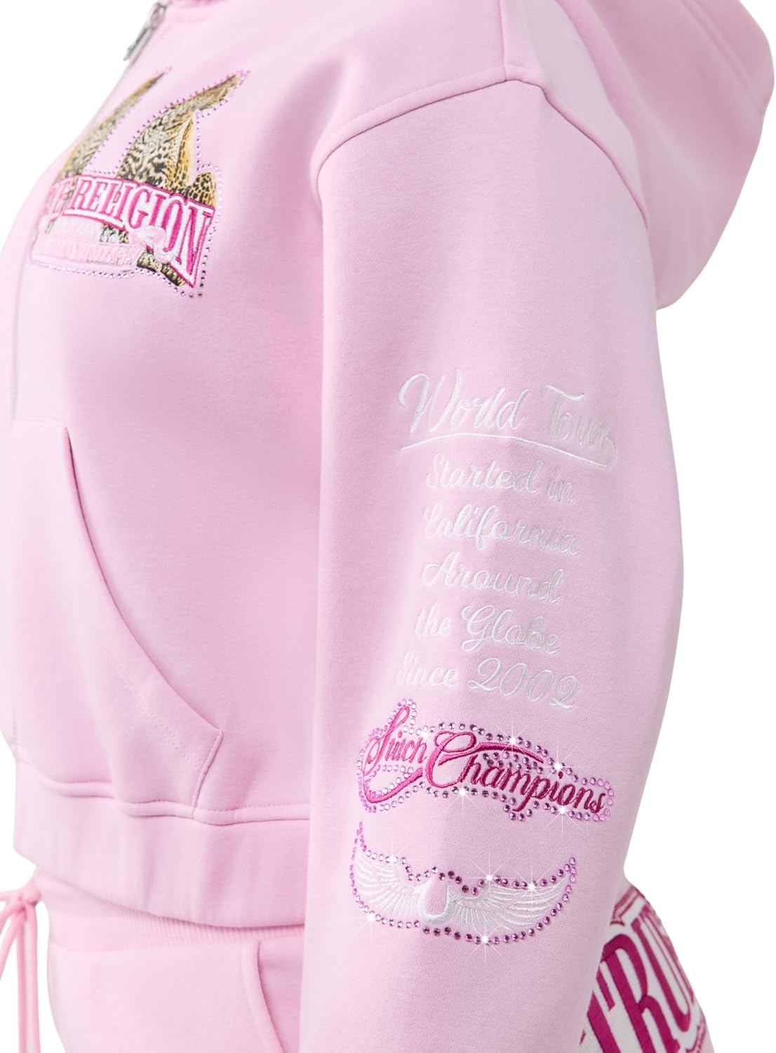 image:imageTrue Religion Womens Crystal Varsity Relaxed Zip Up Hoodie 60 Cotton 40 Polyester Relaxed Fit Signature Crystal DetailRoseate Spoonbill