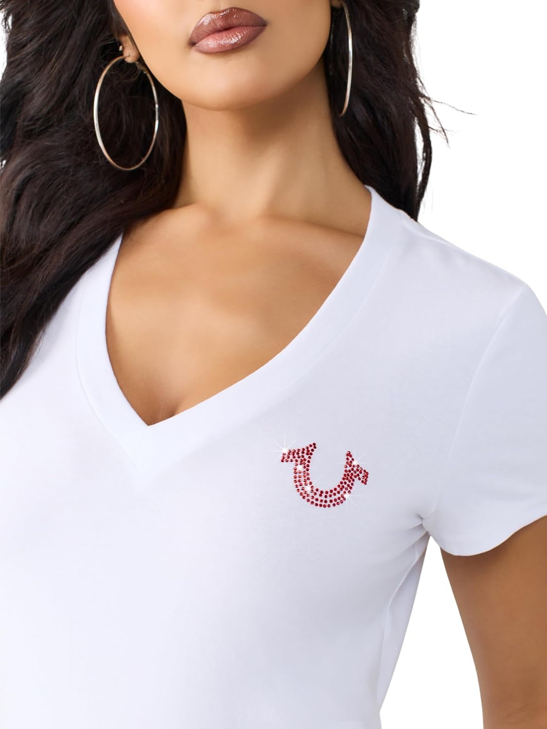 image:imageTrue Religion Womens Heritage Classic V Neck Tee Stretch FabricOptic White
