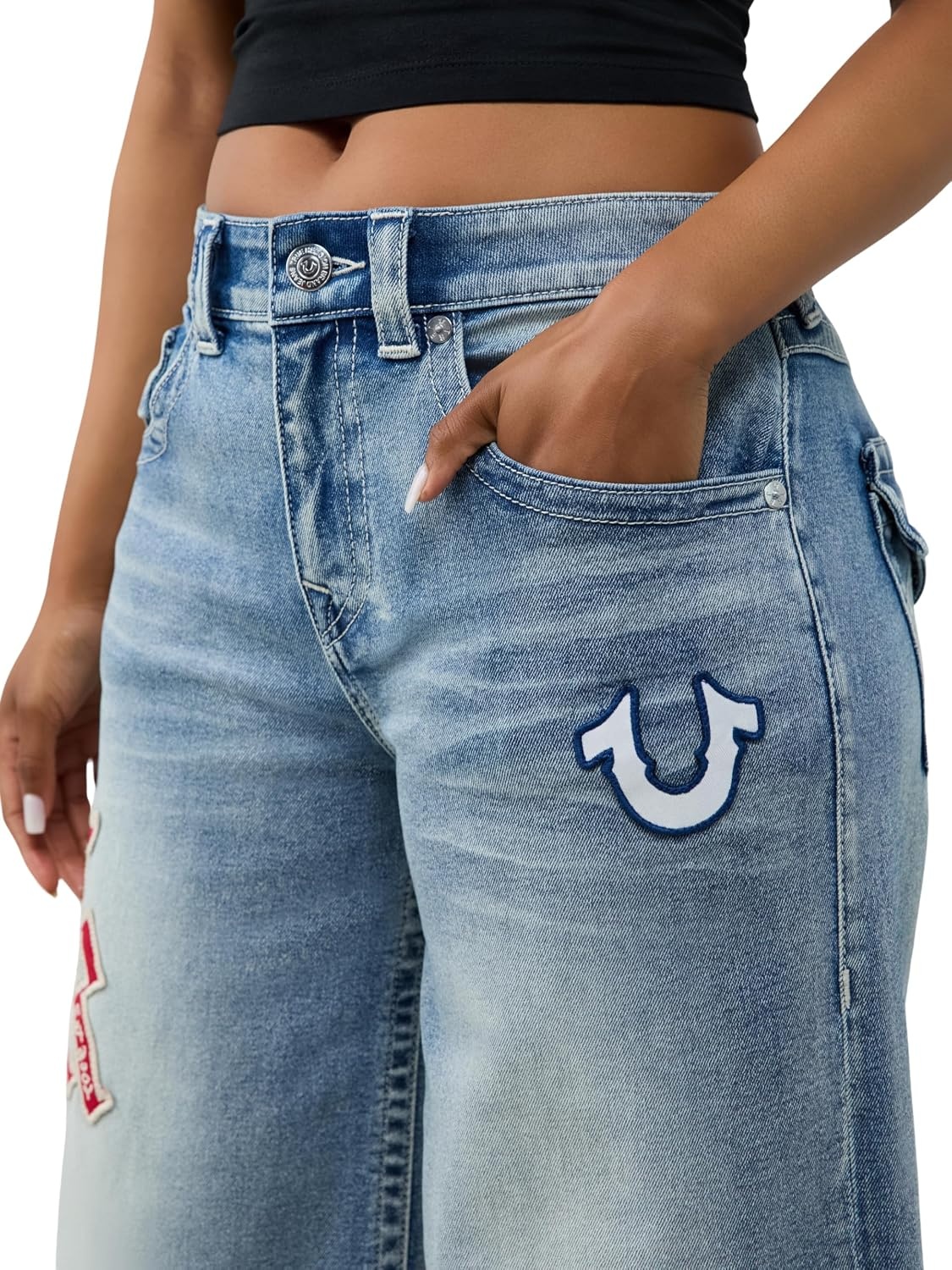 image:imageTrue Religion Womens Jessie Super Baggy Wide Leg Jeans 99 Cotton Flap Pocket Relaxed FitWild Laurel