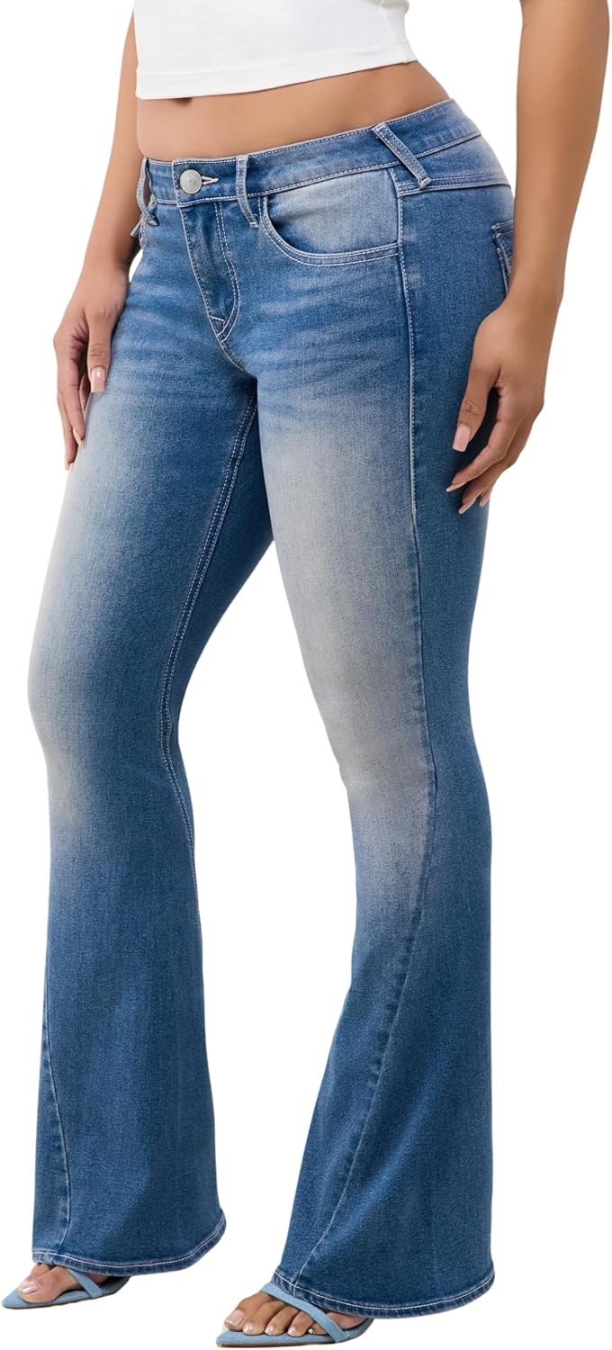 image:imageTrue Religion Womens Joey Skinny Mid Rise Flap Flare Jeans Cotton Blend Mid Rise Fit Flap Pocket DetailLight Big Sky Country Wash