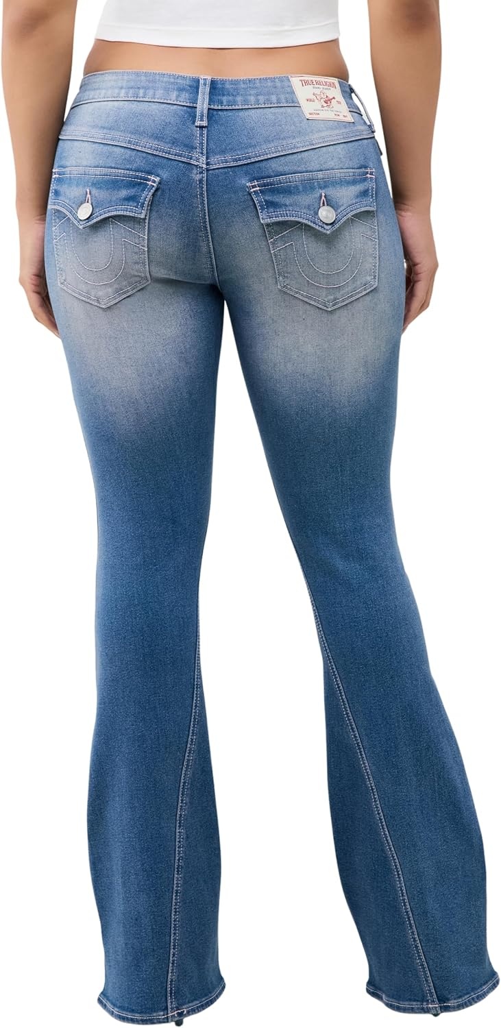 image:imageTrue Religion Womens Joey Skinny Mid Rise Flap Flare Jeans Cotton Blend Mid Rise Fit Flap Pocket DetailLight Big Sky Country Wash
