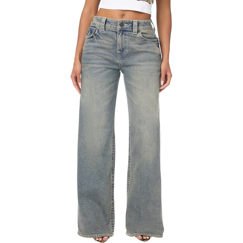 image:imageTrue Religion Womens Bobbi Baggy Wide Leg Jeans 99 Cotton Flap Pocket Relaxed SilhouetteIce Veil
