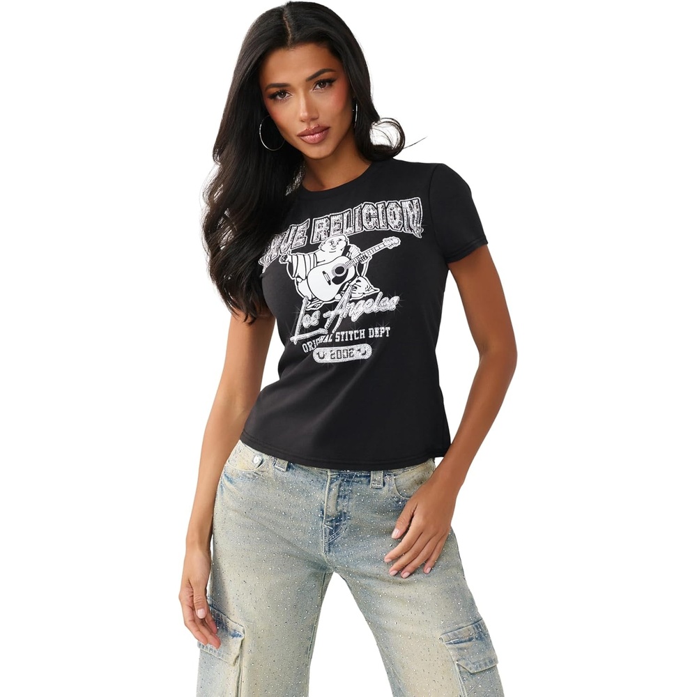 image:imageTrue Religion Womens Crystal Buddha TeeJet Black