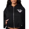 True Religion Women’s Applique Girlfriend Zip Up Hoodie – 60% Cotton 40% Polyester, Relaxed Fit, Signature Applique Detail(Jet Black)