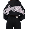 True Religion Women’s Applique Girlfriend Zip Up Hoodie – 60% Cotton 40% Polyester, Relaxed Fit, Signature Applique Detail(Jet Black)