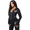 True Religion Women’s Big T Crystal Horseshoe Shrunken Zip Hoodie – 60% Cotton 40% Polyester, Long Sleeve, Zip-Up(Jet Black)