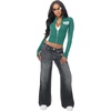 True Religion Women’s Color Blocked Baby Terry Zip Up Hoodie – Poly-Cotton Blend, Zip Up, Colorblock Detail(Green / White)