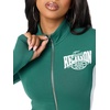 True Religion Women’s Color Blocked Baby Terry Zip Up Hoodie – Poly-Cotton Blend, Zip Up, Colorblock Detail(Green / White)
