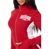 True Religion Women’s Color Blocked Baby Terry Zip Up Hoodie – Poly-Cotton Blend, Zip Up, Colorblock Detail(Red / White)