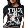 True Religion Women’s Crystal Buddha Anniversary Tee – 95% Cotton Blend, Crew Neck, Signature Graphic Detail(Jet Black)