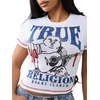 True Religion Women’s Crystal Buddha Anniversary Tee – 95% Cotton Blend, Crew Neck, Signature Graphic Detail(Optic White)