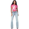 True Religion Women’s Crystal Buddha Anniversary Tee – 95% Cotton Blend, Crew Neck, Signature Graphic Detail(Pink Peacock)