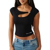 True Religion Women’s Crystal HS Cut Out Rib Top | Premium Stretch Comfort(Jet Black)