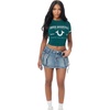 True Religion Women’s Crystal Horseshoe Baby Tee – 95% Cotton 5% Elastane, Crew Neck, Fitted Silhouette(Botanical Garden)