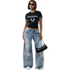 True Religion Women’s Crystal Horseshoe Baby Tee – 95% Cotton 5% Elastane, Crew Neck, Fitted Silhouette(Jet Black)