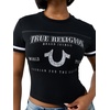 True Religion Women’s Crystal Horseshoe Baby Tee – 95% Cotton 5% Elastane, Crew Neck, Fitted Silhouette(Jet Black)