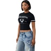 True Religion Women’s Crystal Horseshoe Baby Tee – 95% Cotton 5% Elastane, Crew Neck, Fitted Silhouette(Jet Black)