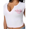 True Religion Women’s Crystal Leopard Rib Notch Tee – Poly Rayon Blend, Ribbed Knit, Notch Neckline(White)