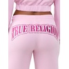 True Religion Women’s Crystal Patch Mid Rise Straight Leg Sweatpants – 60% Cotton 40% Polyester, Comfortable Fit(Roseate Spoonbill)