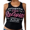 True Religion Women’s Crystal Rib Tank – Poly Rayon Blend, Ribbed Fit, Crystal Logo Detail(Jet Black)