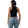 True Religion Women’s Crystal Rib Tank – Poly Rayon Blend, Ribbed Fit, Crystal Logo Detail(Jet Black)