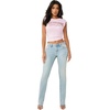 True Religion Women’s Crystal Short Sleeve Baby Top | Cropped Ruched Tee(Cherry Blossom)