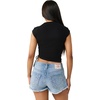 True Religion Women’s Crystal Short Sleeve Baby Top | Cropped Ruched Tee(Jet Black)