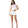 True Religion Women’s Crystal Short Sleeve Baby Top | Cropped Ruched Tee(Optic White)