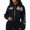 True Religion Women’s Crystal Varsity Relaxed Zip Up Hoodie – 60% Cotton 40% Polyester, Relaxed Fit, Signature Crystal Detail(Jet Black)