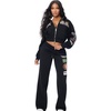 True Religion Women’s Crystal Varsity Relaxed Zip Up Hoodie – 60% Cotton 40% Polyester, Relaxed Fit, Signature Crystal Detail(Jet Black)