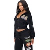 True Religion Women’s Crystal Varsity Relaxed Zip Up Hoodie – 60% Cotton 40% Polyester, Relaxed Fit, Signature Crystal Detail(Jet Black)