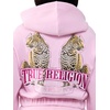True Religion Women’s Crystal Varsity Relaxed Zip Up Hoodie – 60% Cotton 40% Polyester, Relaxed Fit, Signature Crystal Detail(Roseate Spoonbill)