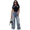 True Religion Women’s Embroidered Patch Baby Tee – 95% Cotton 5% Elastane, Crew Neck, Signature Embroidery Detail(Jet Black)