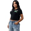 True Religion Women’s Embroidered Patch Baby Tee – 95% Cotton 5% Elastane, Crew Neck, Signature Embroidery Detail(Jet Black)