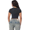 True Religion Women’s Embroidered Washed Rib Baby Tee – 95% Cotton, Raglan Sleeve, Washed Finish(Jet Black)