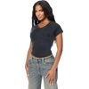 True Religion Women’s Embroidered Washed Rib Baby Tee – 95% Cotton, Raglan Sleeve, Washed Finish(Jet Black)