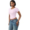 True Religion Women’s Embroidered Washed Rib Baby Tee – 95% Cotton, Raglan Sleeve, Washed Finish(Roseate Spoonbill)