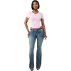 True Religion Women’s Embroidered Washed Rib Baby Tee – 95% Cotton, Raglan Sleeve, Washed Finish(Roseate Spoonbill)