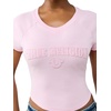 True Religion Women’s Embroidered Washed Rib Baby Tee – 95% Cotton, Raglan Sleeve, Washed Finish(Roseate Spoonbill)