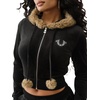 True Religion Women’s Velour Crystal Shrunken Zip Hoodie(Jet Black)