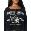 True Religion Women’s Waffle Knit Henley Top – Cotton Blend, Long Sleeve, Henley Neckline(Jet Black)