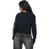 True Religion Women’s Waffle Knit Henley Top – Cotton Blend, Long Sleeve, Henley Neckline(Jet Black)