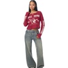 True Religion Women’s Waffle Knit Henley Top – Cotton Blend, Long Sleeve, Henley Neckline(Rumba Red)