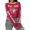 True Religion Women’s Waffle Knit Henley Top – Cotton Blend, Long Sleeve, Henley Neckline(Rumba Red)